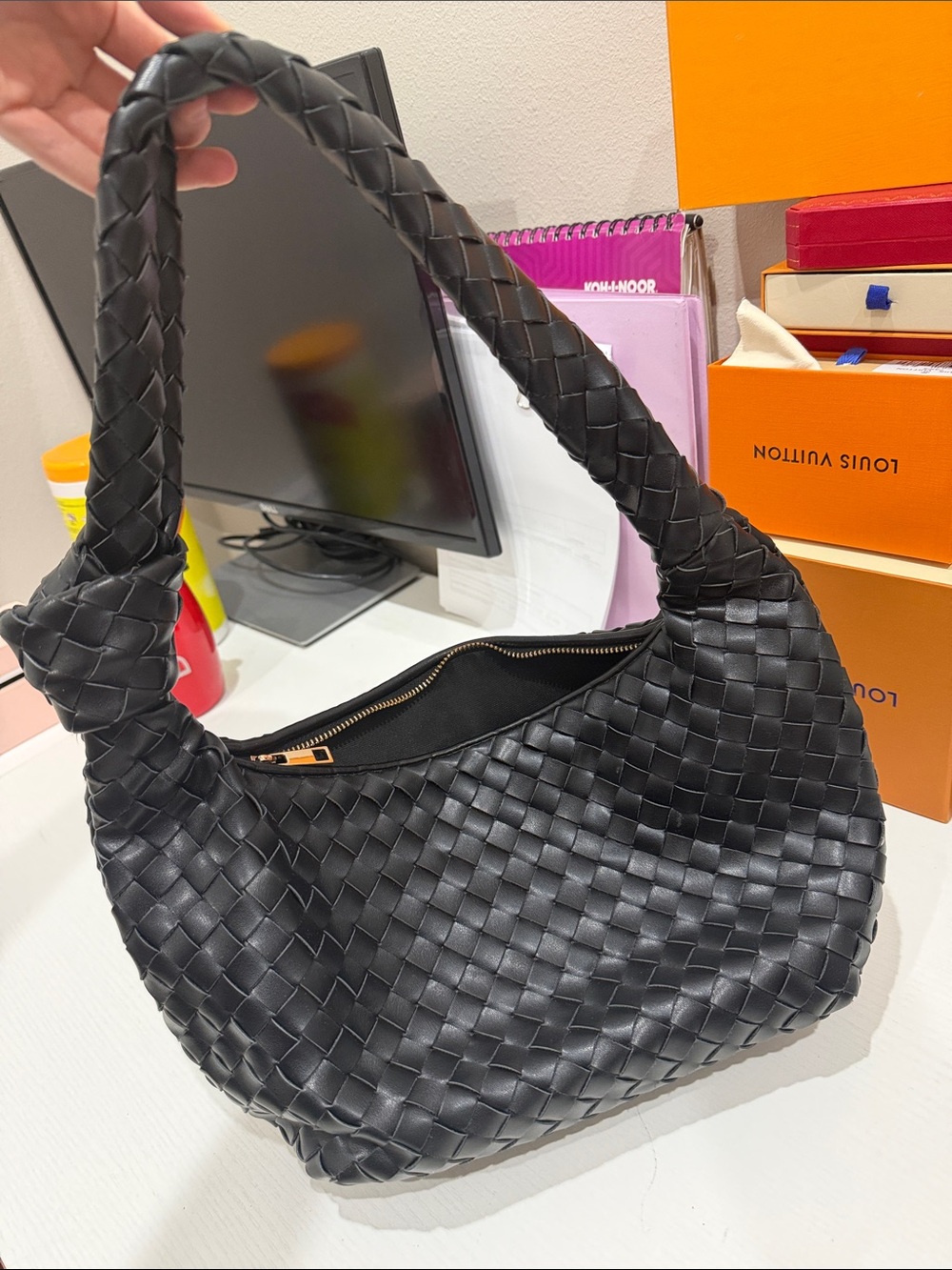 a new day Black Woven Shoulder Bag with Braided Strap
